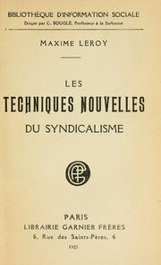 Cover of: techniques nouvelles du syndicalisme.