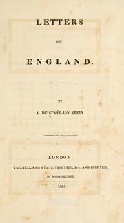 Letters on England by Staël-Holstein, Auguste Louis Baron de