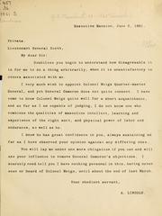 Cover of: [Letter to Lieut. Gen. Scott recommending the appointment of Colonel Meigs as quarter-master general. by United States. President (1861-1865 : Lincoln)