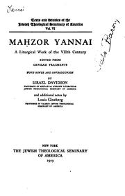 Cover of: Mahzor Yannai: a liturgical work of the VIIth century