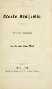 Cover of: Marko Kraljevits by Johann Neponuck Vogl