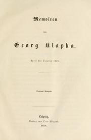 Cover of: Memoiren von Georg Klapka, April bis October 1849.