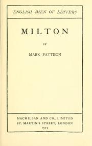 Cover of: Milton. by Mark Pattison