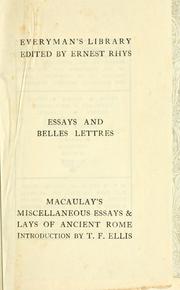 Cover of: Miscellaneous essays and The lays of ancient Rome. | Thomas Babington Macaulay
