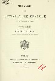 Cover of: Mélanges de littérature grecque, contenant un grand nombre de textes inédits.