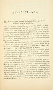 Cover of: The New England historic genealogical society to the members of the General court of Massachusetts ...