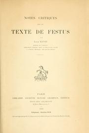 Cover of: Notes critiques sur le texte de Festus.