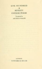 Cover of: One hundred & seventy poems by Arthur Waley