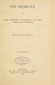 Cover of: On memory and the specific energies of the nervous system by Ewald Hering