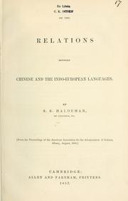 Cover of: On the Relations between Chinese and the Indo-European languages.