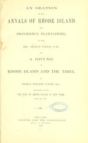 Cover of: An oration on the annals of Rhode Island and Providence Plantations by Sons of Rhode Island.