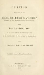 Cover of: Oration pronounced by the Honourable Robert C. Winthrop