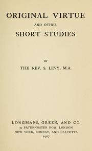 Cover of: Original virtue, and other short studies