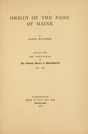 Cover of: Origin of the name of Maine