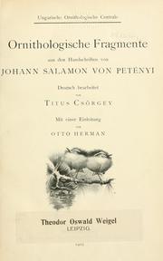 Cover of: Ornithologische Fragmente by Js Salamon Peti