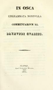 Cover of: In osca epigrammata nonnulla: commentarium XI