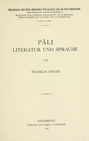 Cover of: Pali Literatur und Sprache.