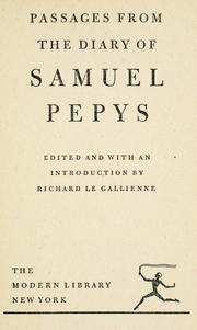Cover of: Passages from the diary of Samuel Pepys