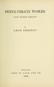 Cover of: Penultimate words by Lev Shestov