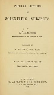 Cover of: Popular lectures on scientific subjects. by Hermann von Helmholtz