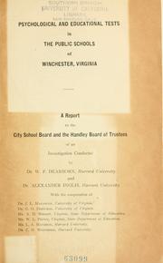 Cover of: Psychological and educational tests in the public schools of Winchester, Virginia
