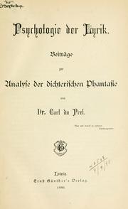 Cover of: Psychologie der lyrik: Beiträge zur Analyse der dichterischen Phantasie