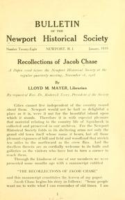 Cover of: Recollections of Jacob Chase: a paper read before the Newport historical society at the regular quarterly meetings