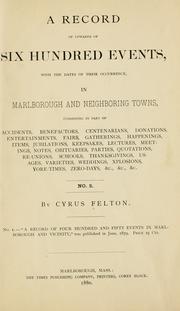 Cover of: record of upward of six hundred events: with the dates of their occurrence, in Marlborough and neighboring towns ...