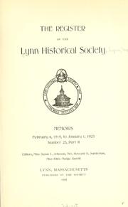 Cover of: register of the Lynn historical society, Lynn, Massachusetts.