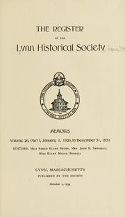 register of the Lynn historical society, Lynn, Massachusetts.