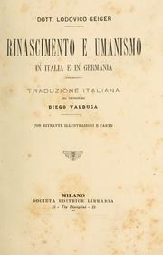 Cover of: Rinascimento e umanismo in Italia e in Germania e in Italia [di] Lodovico Geiger. by Ludwig Geiger