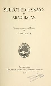 Cover of: Selected essays by Aḥad Haʻam