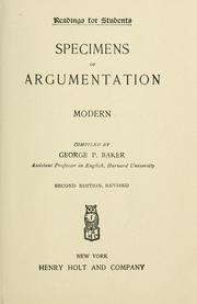 Cover of: Specimens of argumentation.