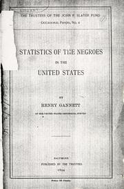 Cover of: Statistics of the Negroes in the United States