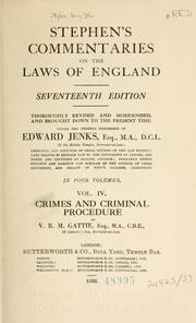 Cover of: Stephen's Commentaries on the laws of England: IV. Crimes and criminal procedure