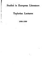 Cover of: Studies in European literature, being the Taylorian lectures 1889-1899 by Taylor Institution.