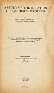 Cover of: A study of the relation of accuracy to speed by Henry Edward Garrett