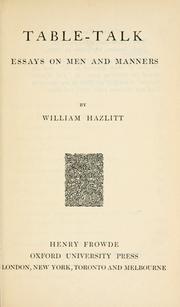 Cover of: Table talk by William Hazlitt
