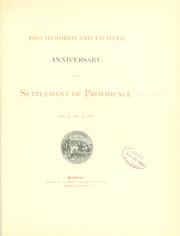 Cover of: Two hundred and fiftieth anniversary of the settlement of Providence, June 23 and 24, 1886