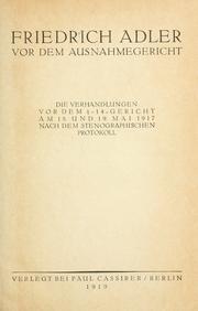 Cover of: Vor dem Ausnahmegericht by Adler, Friedrich