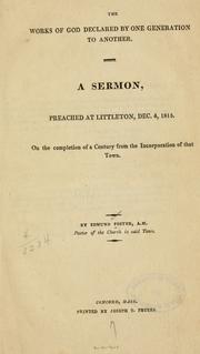 Cover of: The works of God declared by one generation to another. by Edmund Foster
