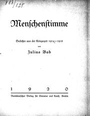 Cover of: Menschenstimme: Gedichte aus der Kriegzeit 1914-1918