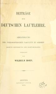 Cover of: Beiträge zur deutschen Lautlehre
