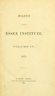 Cover of: Bulletin of the Essex Institute. by Essex Institute.