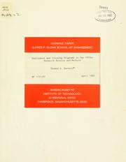 Cover of: Employment and training programs in the l970s: research results and methods