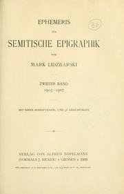 Cover of: Ephemeris für semitische Epigraphik