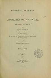 Cover of: Historical sketches of the churches of Warwick, Rhode Island