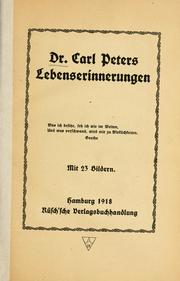 Cover of: Lebenserinnerungen by Karl Peters