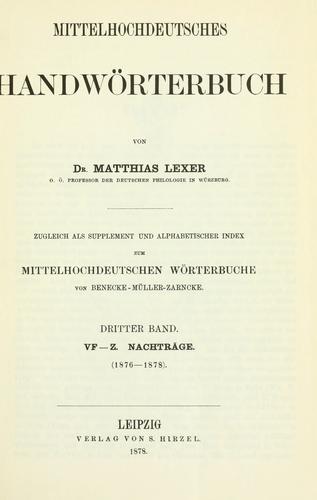 Mittelhochdeutsches Handwörterbuch by Matthias von Lexer