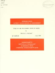 Cover of: Title VII and the economic status of blacks